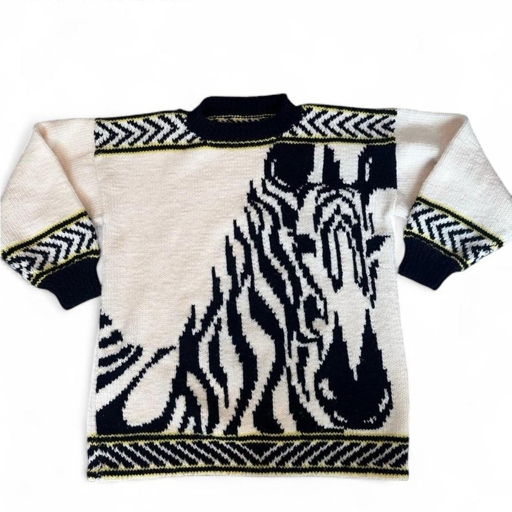 Vintage‎ Zebra Intarsia Sweater 80s 90s Graphic Knit Oversized Large